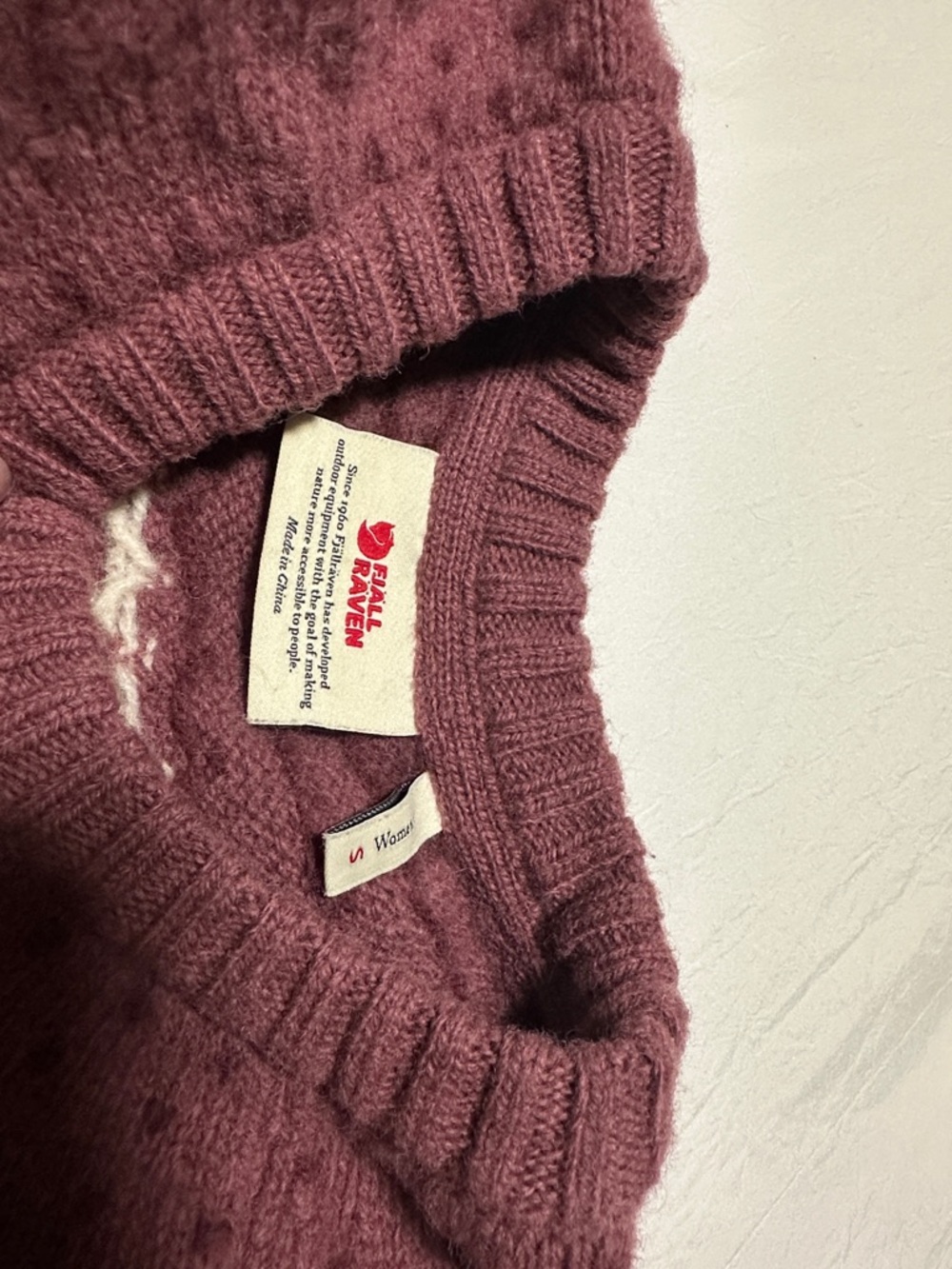 Fjallraven Cozy Knit Sweater in Dusty “Dark Garnet” Burgundy and Plum - Picture 2 of 4